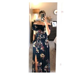 Off-the-Shoulder Maxi Dress with Pockets